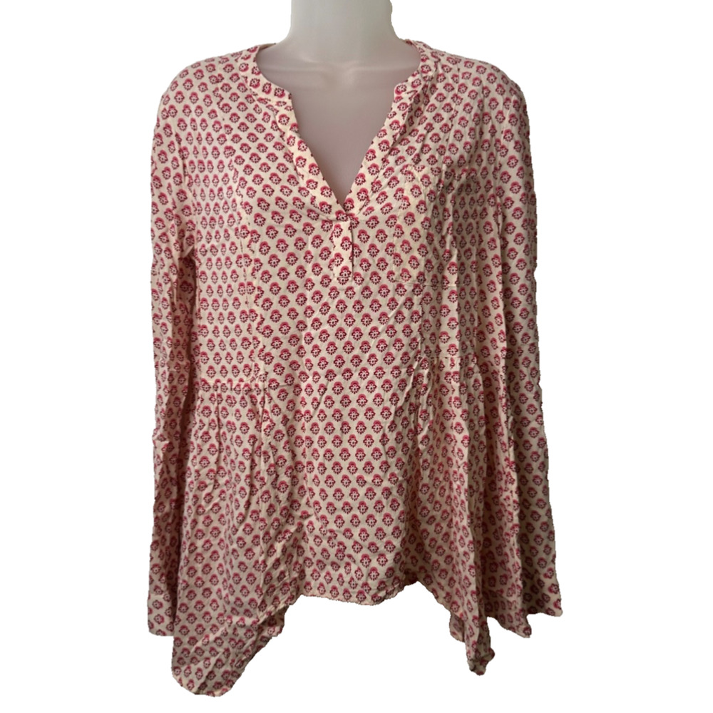 Maeve Anthropologie Laiken Size 6 Pink Geometric Floral Henley Blouse D34